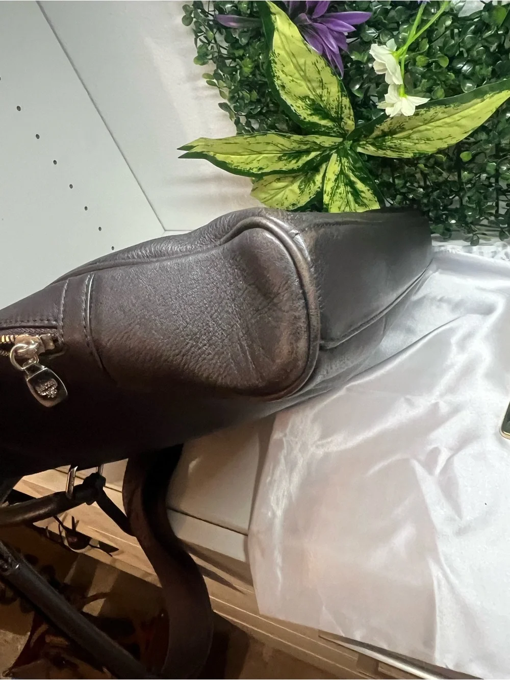 MCM Dark Brown Leather Briefcase with Shoulder Strap